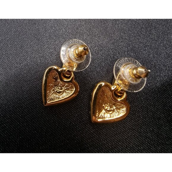 Vintage Swarovski Gold-Tone Crystal Heart Earrings - Picture 4 of 5